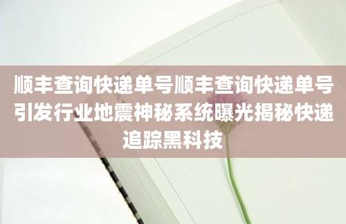 顺丰查询快递单号顺丰查询快递单号引发行业地震神秘系统曝光揭秘快递追踪黑科技