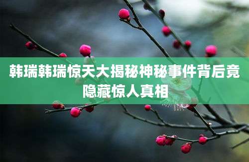 韩瑞韩瑞惊天大揭秘神秘事件背后竟隐藏惊人真相