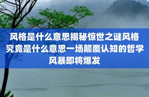 风格是什么意思揭秘惊世之谜风格究竟是什么意思一场颠覆认知的哲学风暴即将爆发