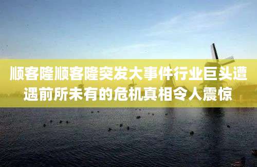 顺客隆顺客隆突发大事件行业巨头遭遇前所未有的危机真相令人震惊