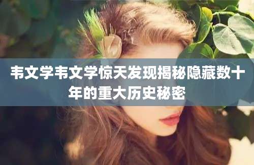 韦文学韦文学惊天发现揭秘隐藏数十年的重大历史秘密