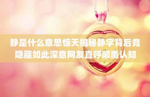 静是什么意思惊天揭秘静字背后竟隐藏如此深意网友直呼颠覆认知