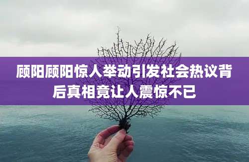顾阳顾阳惊人举动引发社会热议背后真相竟让人震惊不已