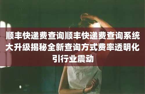 顺丰快递费查询顺丰快递费查询系统大升级揭秘全新查询方式费率透明化引行业震动