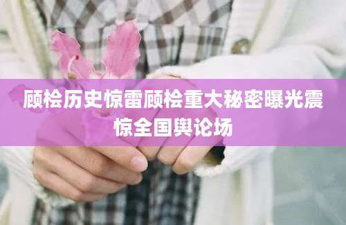 顾桧历史惊雷顾桧重大秘密曝光震惊全国舆论场
